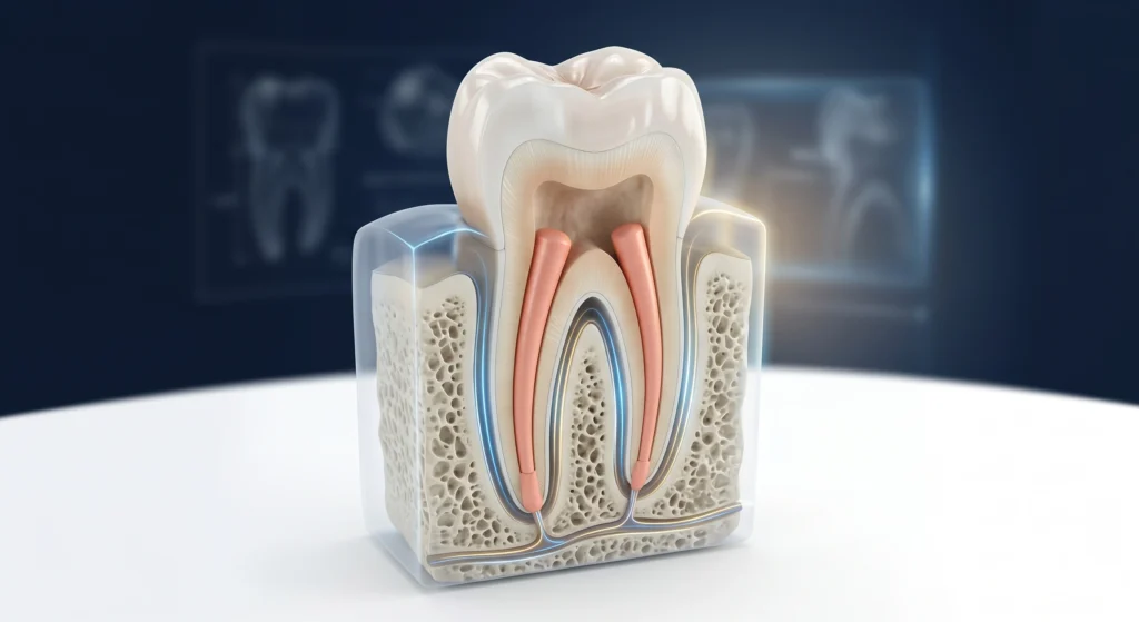 imagen de un diente en 3d con endodoncia - mejores dentistas chile